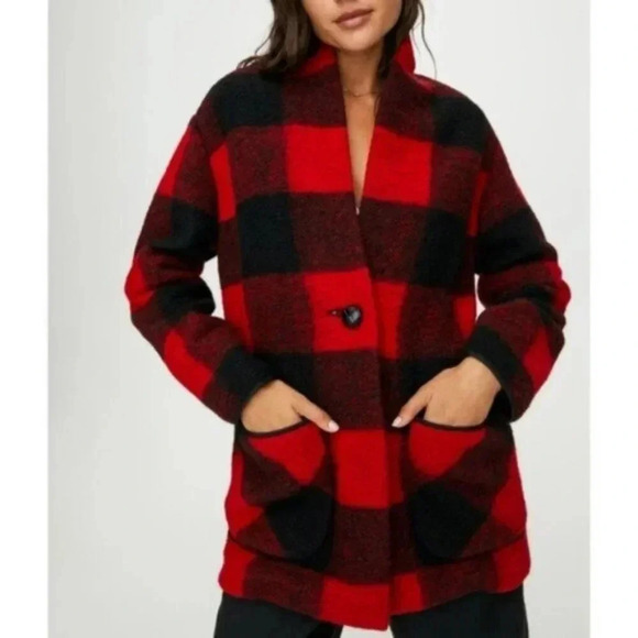 Aritzia Jackets & Blazers - WILFRED Off Duty Wool Coat  Plaid Red Black Cocoon Jacket XXS Aritzia